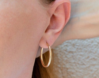 Classic Gold Hoops, Medium Thick Hoop Earrings 1 Inch