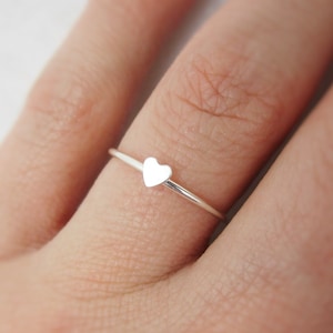 Sterling Silver Tiny Heart Ring, Dainty Stacking Ring, Valentines Day Gift for Her