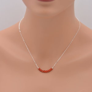 Carnelian Gemstone Necklace, 925 Sterling Silver, Orange Red Beaded Necklace