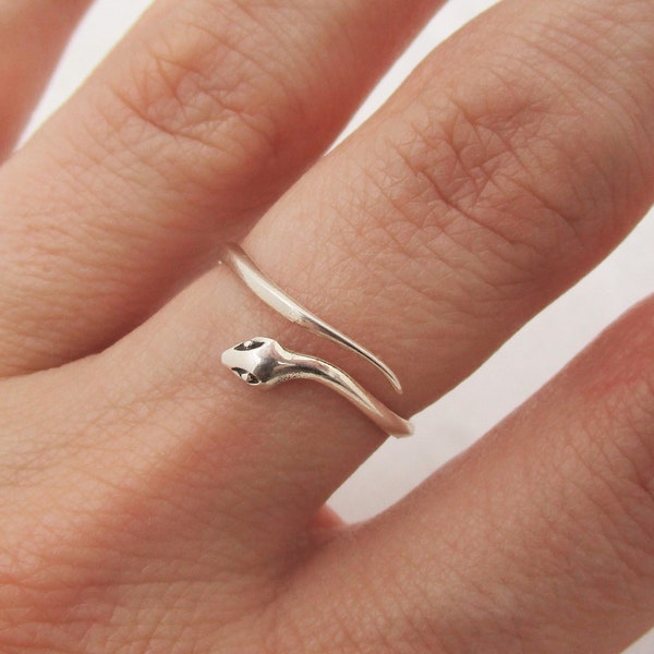 Sterling Silver Snake Ring, Adjustable Dainty Serpent Ring