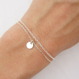 Sterling Silver Bracelet Set, Tiny Silver Disc Bracelet, Dainty Layering Bracelet Set, Tiny Charm