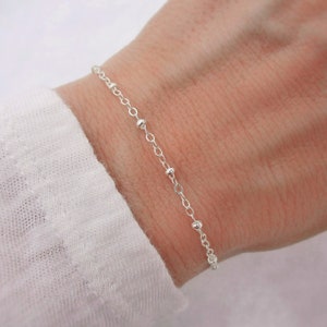 925 Sterling Silver Satellite Chain Bracelet, Dainty Beaded Style