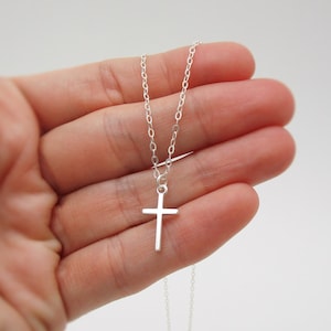 Dainty Silver Cross Necklace, Solid 925 Sterling Silver - Christian Gift for Her