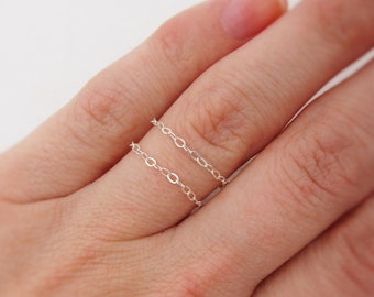 Set of 2 Sterling Silver Chain Rings, Dainty Thin Ring, Stackable Stacking Rings