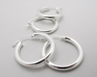 Sterling Silver Hoop Earrings, Small or Large Thick Hoops