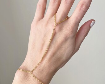 Dainty Hand Chain Bracelet, Gold or Sterling Silver Finger Chain