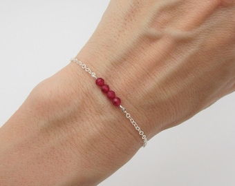 Dainty Ruby Bracelet, 925 Sterling Silver and Genuine Ruby Gemstone Bar, July Birthstone Gift