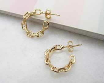 Dainty Gold Hoop Earrings, Chain Link Earrings, 18K Gold Filled Open Hoops