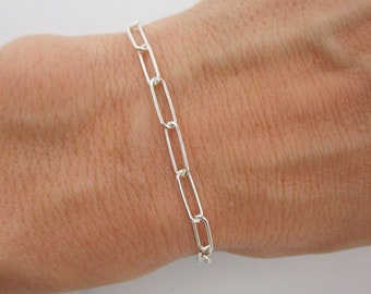 925 Sterling Silver Paperclip Chain Bracelet - Adjustable
