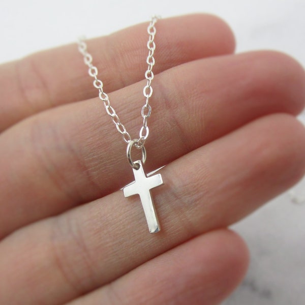 Sterling Silver Childs Tiny Cross Necklace, First Communion Gift, Baptism, Confirmation