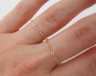 Set of 2 Chain Rings, Mixed Metal Gold and Sterling Silver Stacking Rings