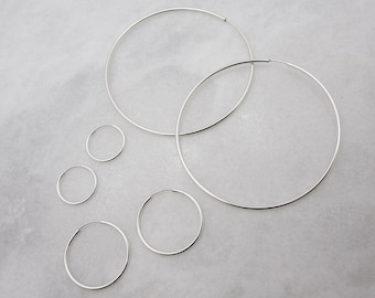 Silver Hoop Earrings, Sterling Silver Pair of Thin Hoops