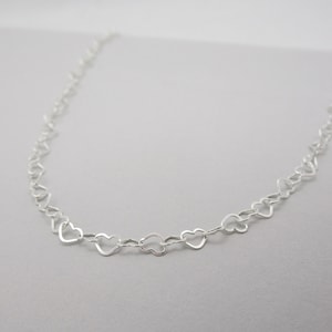 Sterling Silver Heart Chain Necklace, Valentines Day Gift for Her