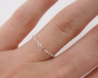 Sterling Silver Chain Ring, Dainty Thin Ring, Stackable Stacking Rings 0508