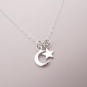 Sterling Silver Moon and Star Necklace, Tiny Moon and Tiny Star Necklace