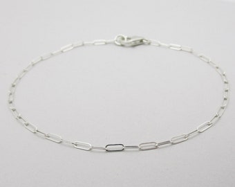 Sterling Silver Dainty Chain Bracelet, Tiny Mini Paperclip