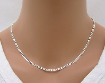 Solid Sterling Silver Curb Chain Necklace, Thick Miami Link Chain 3mm