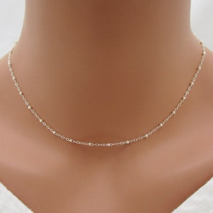 Sterling Silver Satellite Chain Necklace, Dainty Beaded Chain Choker