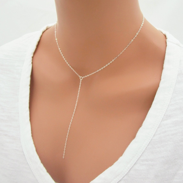 Minimalist Lariat Necklace, Sterling Silver Lariat Y Necklace, Layering Necklace