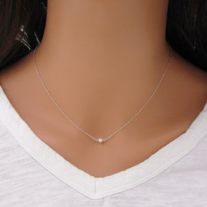 Collar de perla individual de plata de ley, gargantilla delicada