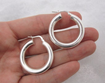 925 Sterling Silver Big Chunky Hoops, Thick Hoop Earrings