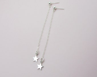 Sterling Silver Tiny Star Earrings, Celestial Dangle Drop Style