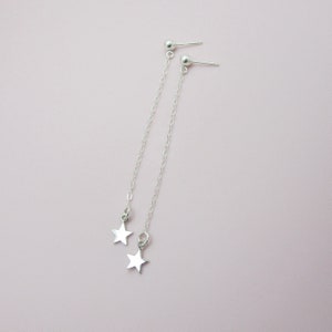 Dangle Star Earrings, Sterling Silver Tiny Star Long Drop Earrings
