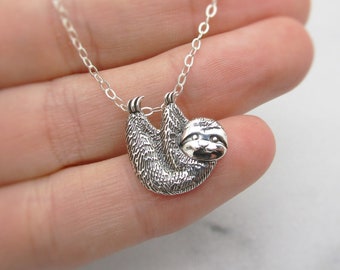 Sterling Silver Sloth Necklace: Tiny Charm, Sloth Lover Gift