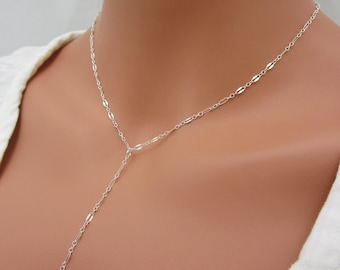 Dainty Lace Chain Lariat Necklace, Solid Sterling Silver Y Style