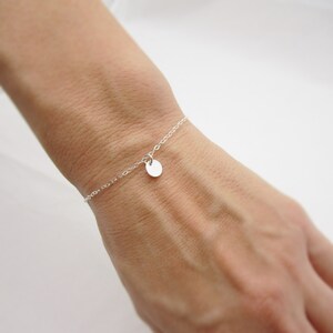 Dangling Silver Disc Bracelet, Dainty Sterling Silver Layering Bracelet, Tiny Disc Charm Bracelet