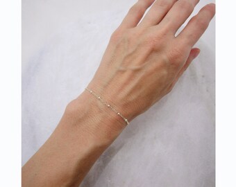 ★送料込【MARIDA】Satellite アンクレット K14 シルバー 2色 ♪ 925 Sterling Silver Satellite Chain Bracelet, Dainty Beaded