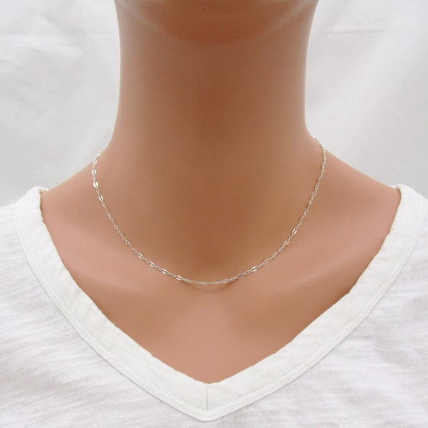 Dainty Sparkle Chain Necklace, 925 Sterling Silver Lace Sequin Choker