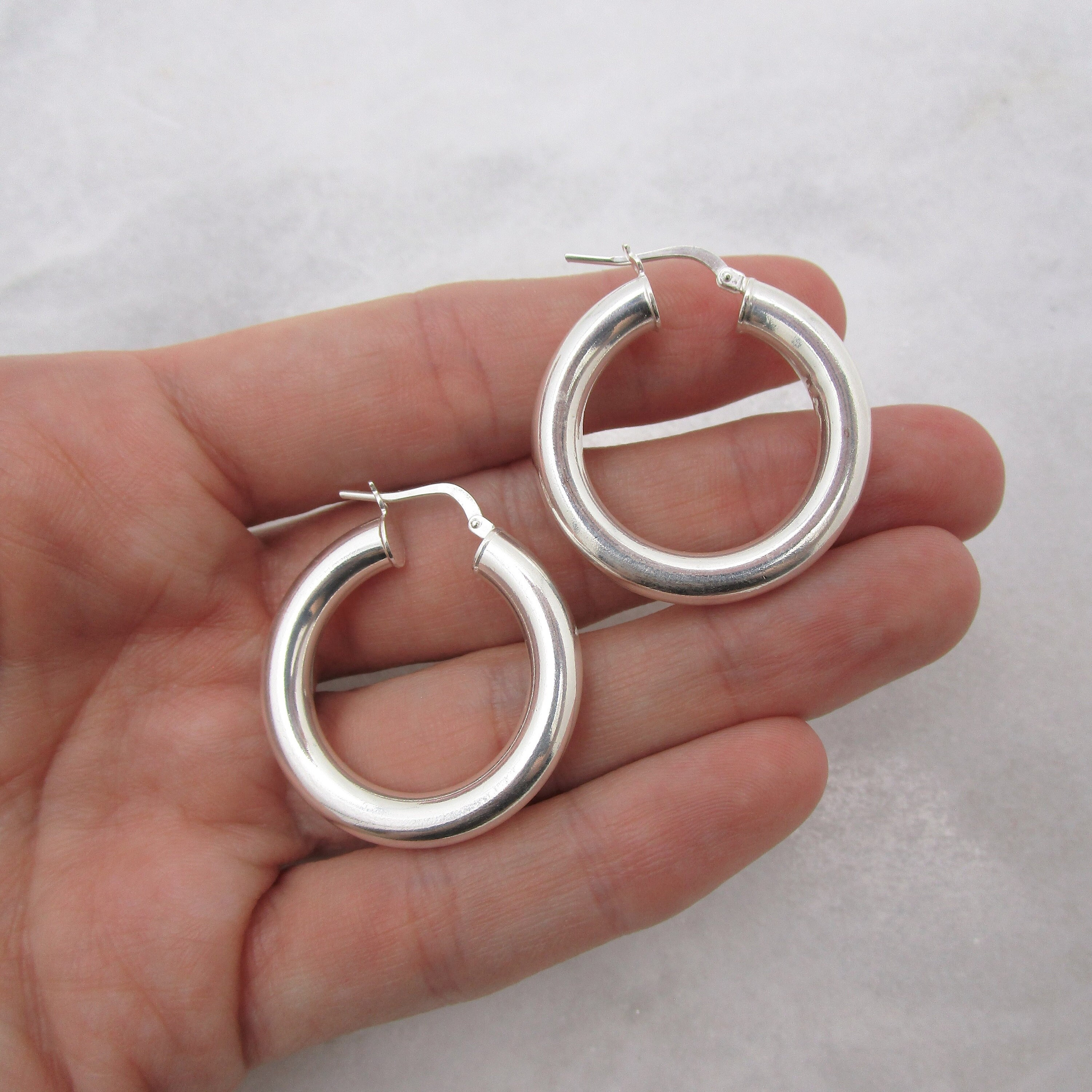 925 Sterling Silver Big Chunky Hoops, Thick Hoop Earrings