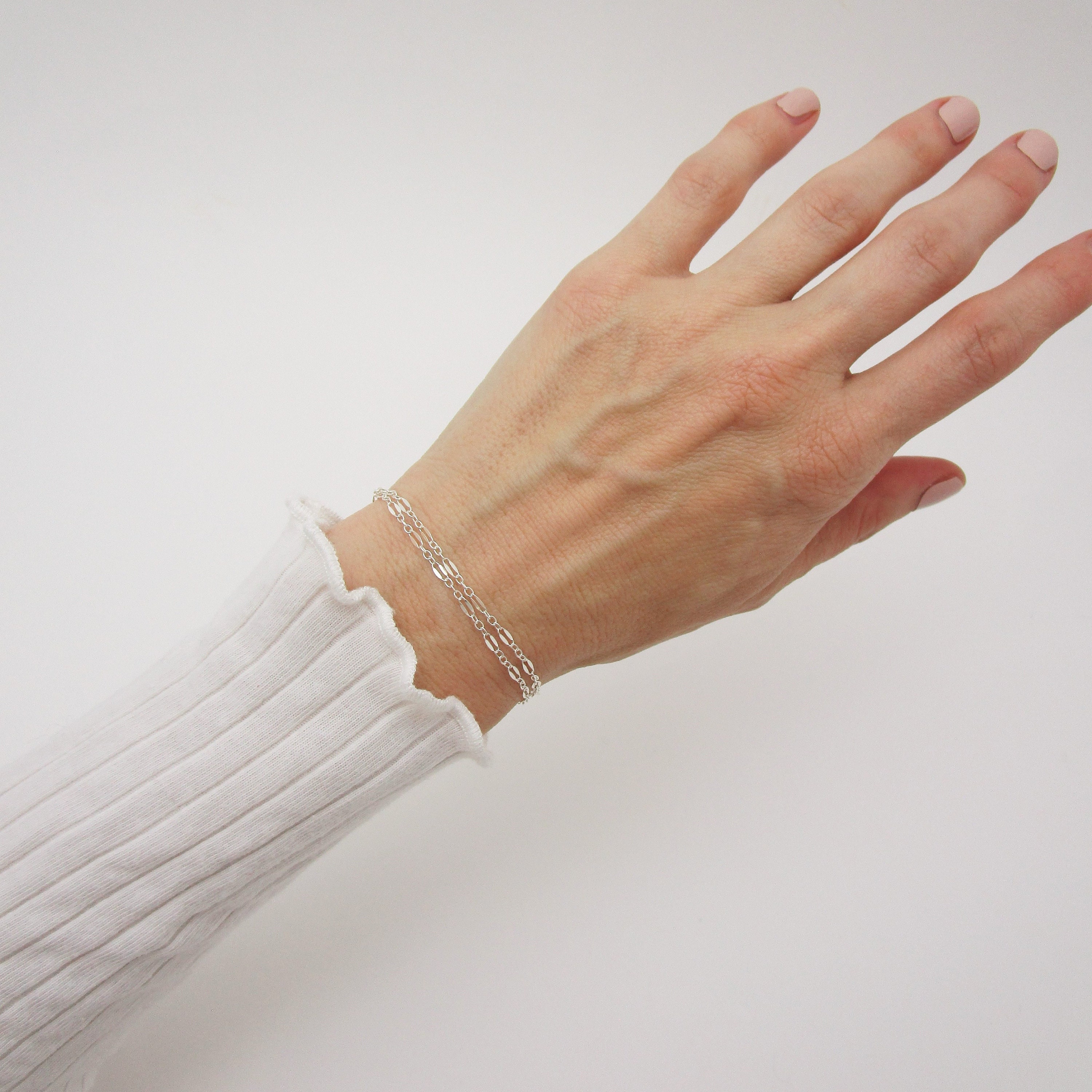 Lace Chain Double Layer Bracelet, 925 Sterling Silver Lace Chain Double Layer Bracelet, 925 Sterling Silver