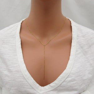 Gold Filled Lariat Necklace, Gold Y Necklace for Layering