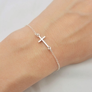 Thin Sideways Cross Bracelet - Thin Cross, Sterling Silver
