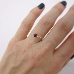 Dainty Garnet Ring in Sterling Silver, Tiny Garnet Gemstone Chain Ring, January Birthstone Stacking Ring image 4