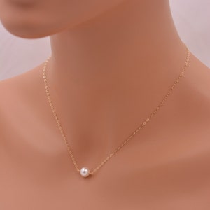 Gold Pearl Necklace, Floating Pearl Necklace in Real Gold Filled, Gold Minimalist Necklace - Gift for Her