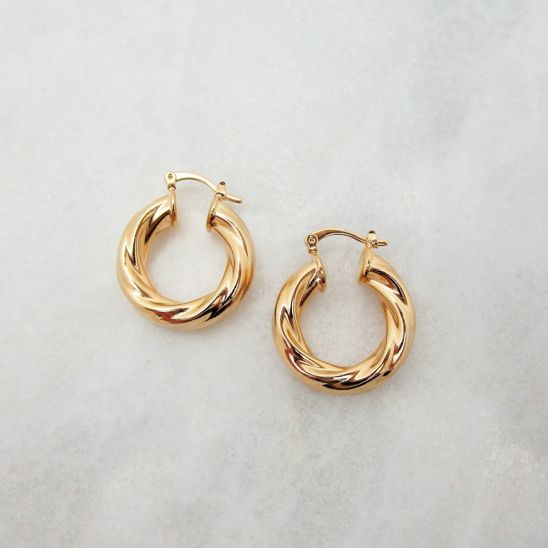 Gold Twisted Hoop Earrings Small Chunky Hoop Croissant - Etsy