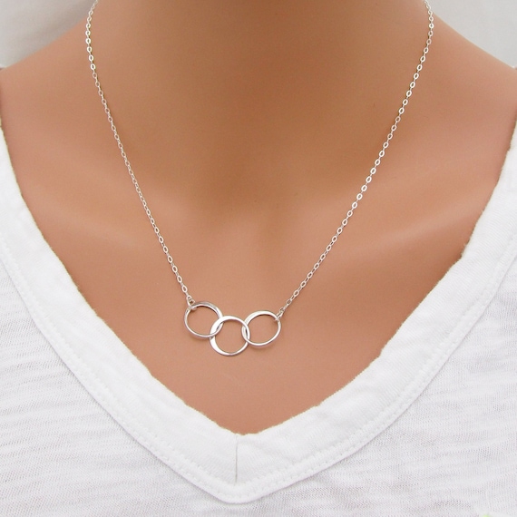 Three Circle Sterling Silver Necklace, 30th Birthday Gift, 3 Sisters Linked Rings