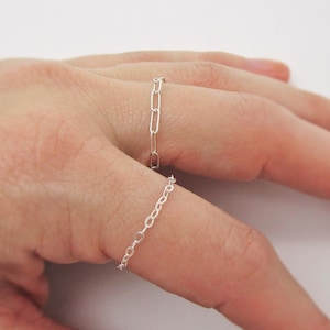 Sterling Silver Chain Rings Set, Dainty Semi Permanent Ring Set of 2