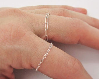 Sterling Silver Chain Rings Set, Dainty Semi Permanent Ring Set of 2