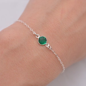 Personalized Crystal Birthstone Bracelet on 925 Sterling Silver Chain, Best Friend Bracelet