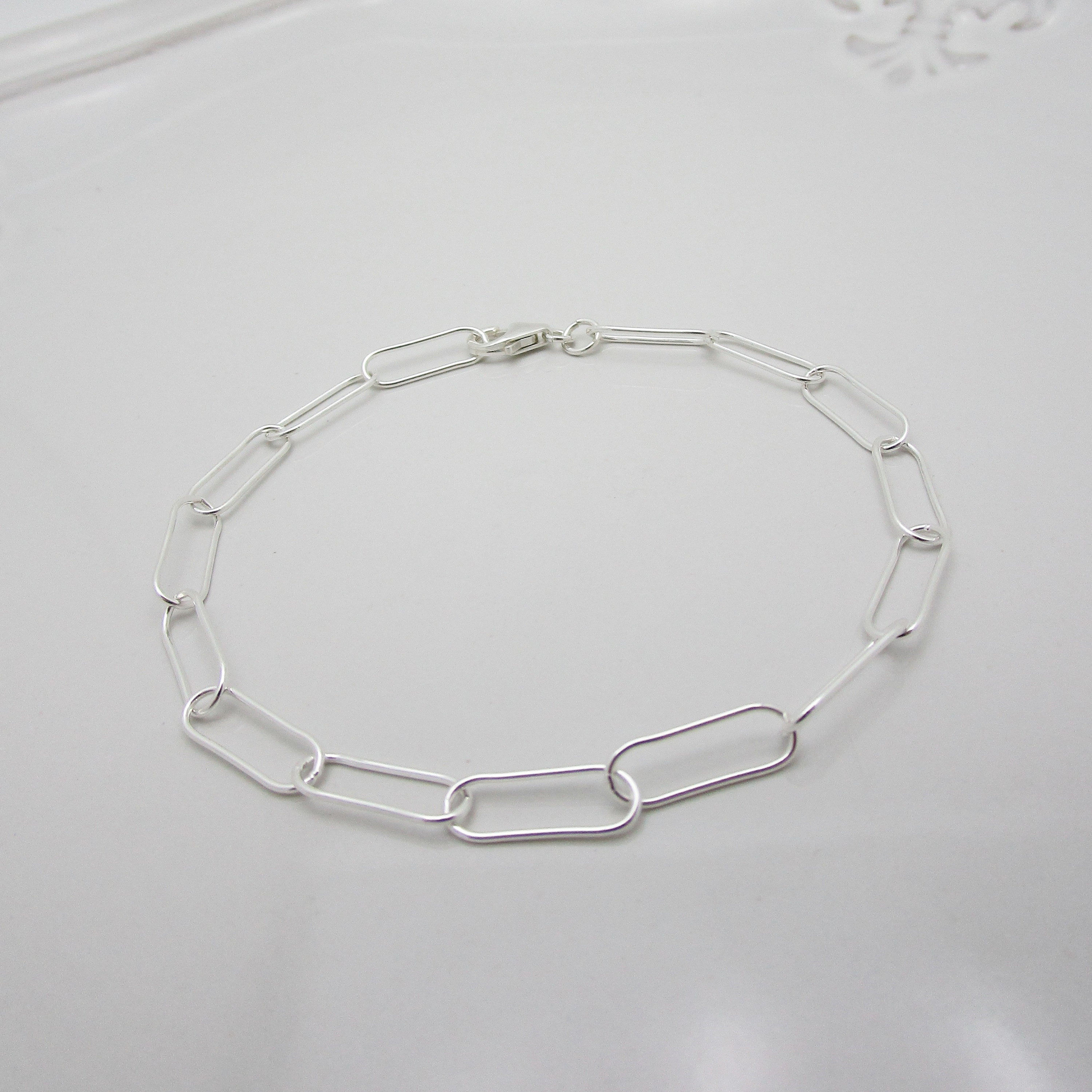 Paperclip Chain Bracelet Real Sterling Silver Paper Clip Etsy