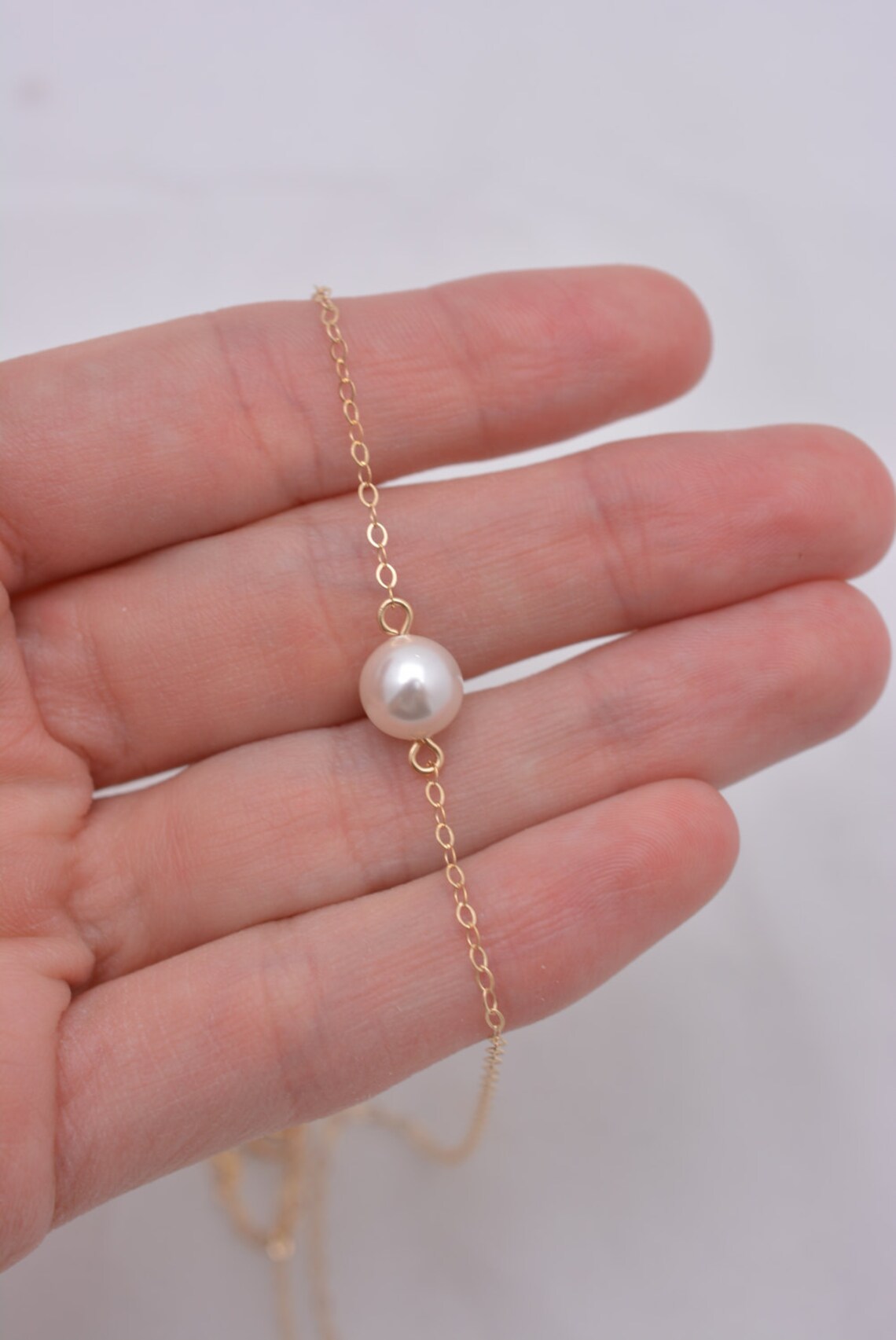 Gold Pearl Necklace Floating Pearl Necklace in Real Gold Etsy