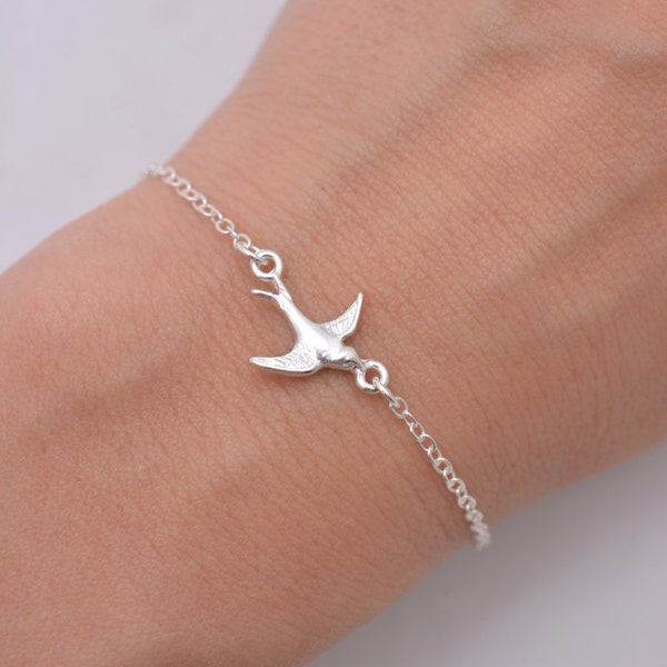 Sparrow argent Bracelet, Bracelet à breloques oiseau, hirondelle Bracelet, plongeant oiseau Bracelet, chaîne en argent Sterling - cadeau pour son 0209