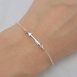 Sterling Silver Arrow Bracelet, Layering Jewelry, Best Friend Valentines Day Gift for Her