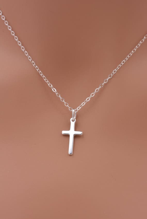 Sterling Silver Cross Necklace Small Dangle Cross 925 Etsy