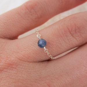 Tiny Sapphire Ring, Sterling Silver Chain Ring, September Birthstone Jewelry