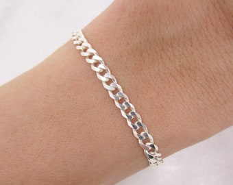 925 Sterling Silver Curb Chain Bracelet, Thick Link Unisex Bracelet